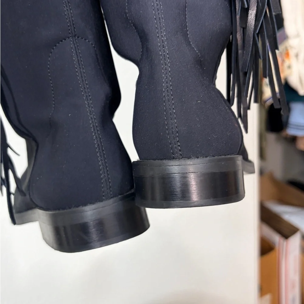 Lavorazione Artigiana Made in Italy Black Suede Over the Knee Fringe Boots 8